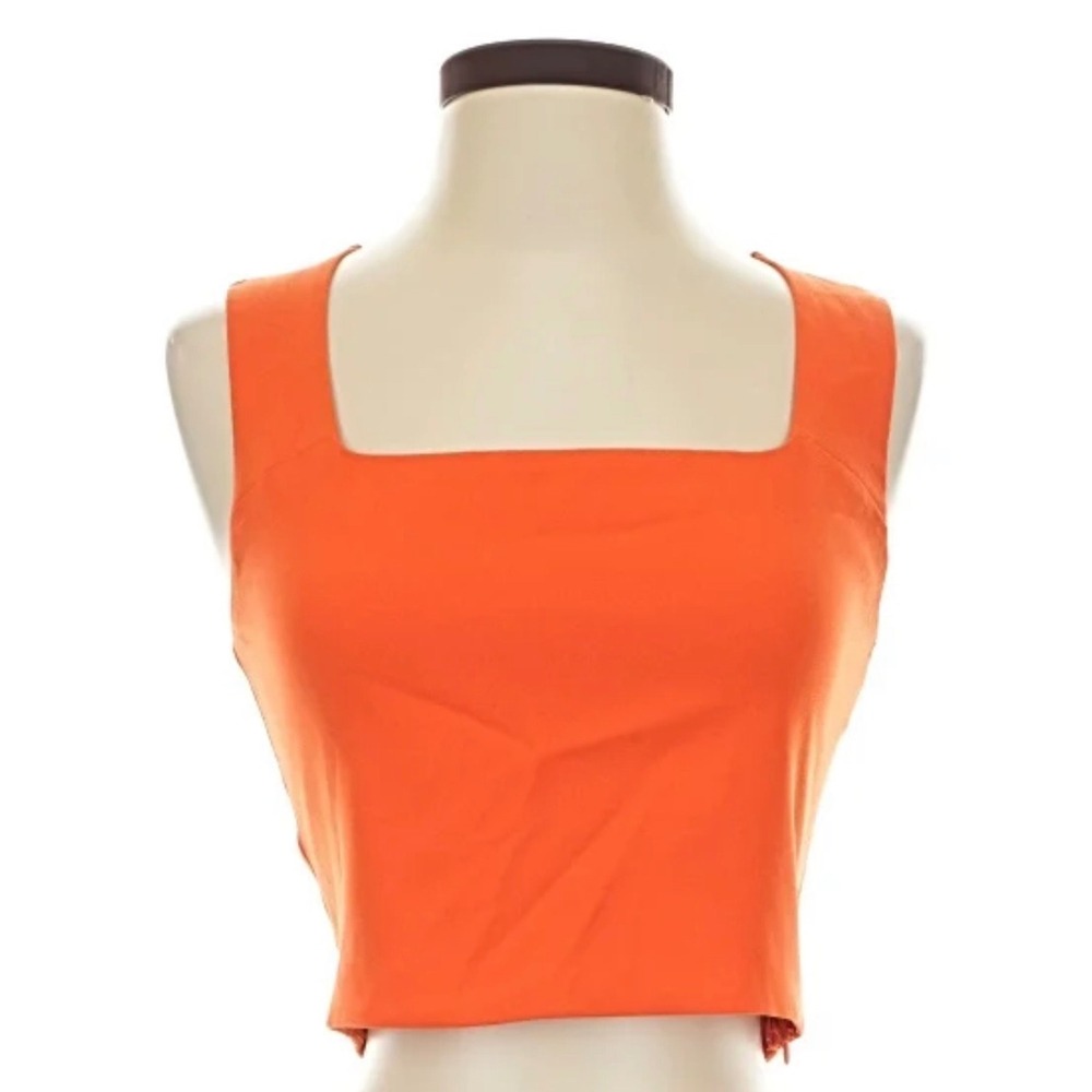 Express Womens Orange Square Neck Sleeveless Crop Top Tank Size XL Side Zip
